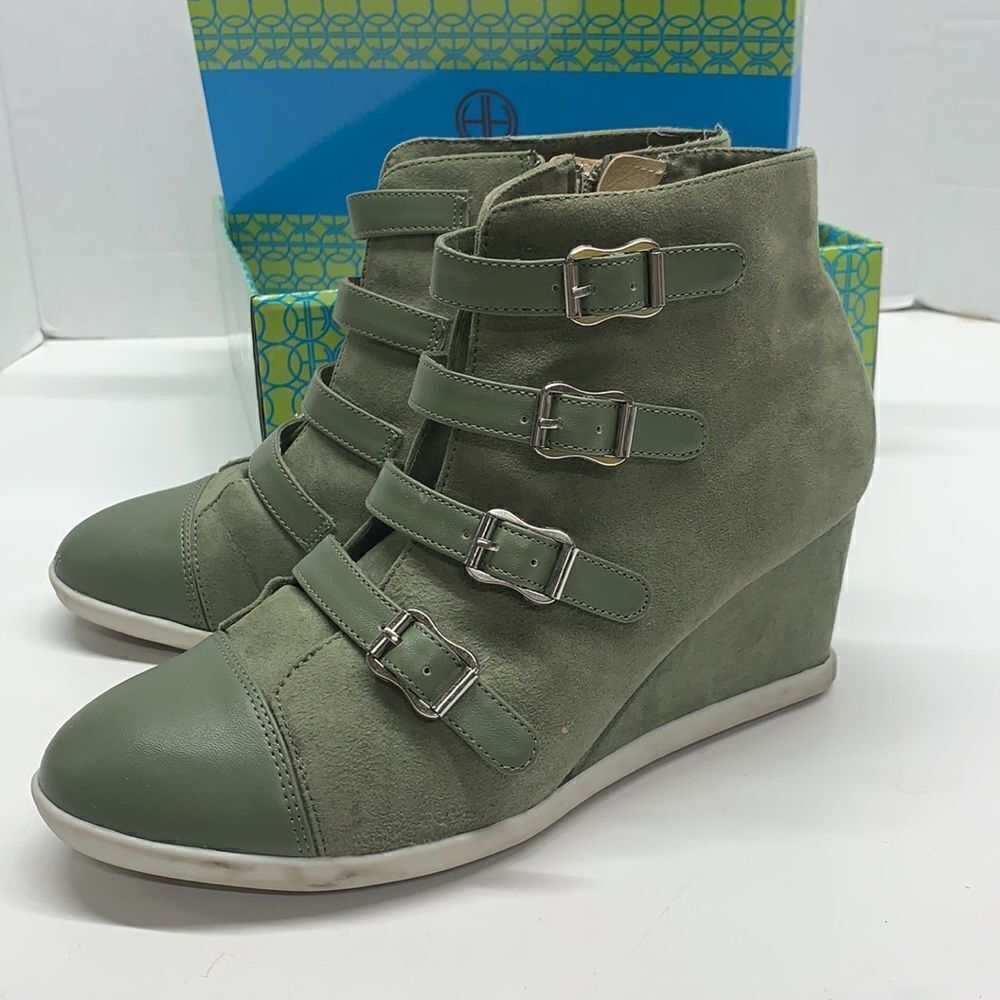 Hot in Hollywood Hidden Wedge Suede Platform Heels Green Women’s Size 8 - Picture 4 of 8